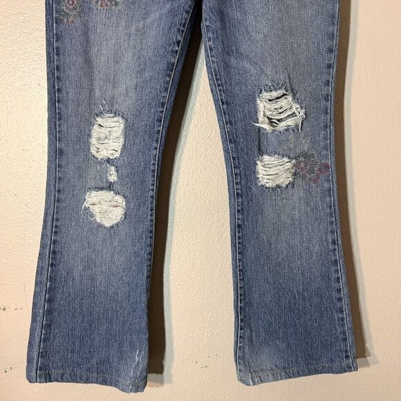 Abercrombie Fitch Jeans Womens SZ 2 Flared Denim Distressed Y2K Rave Style Boho - Picture 3 of 8